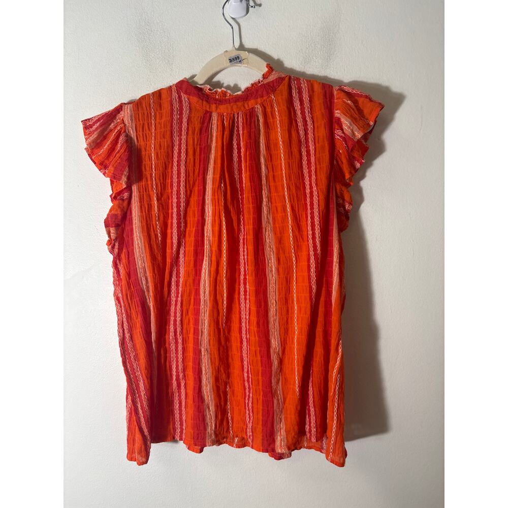 Thml Orange Red Stripe Flutter Sleeve Cotton Top … - image 1